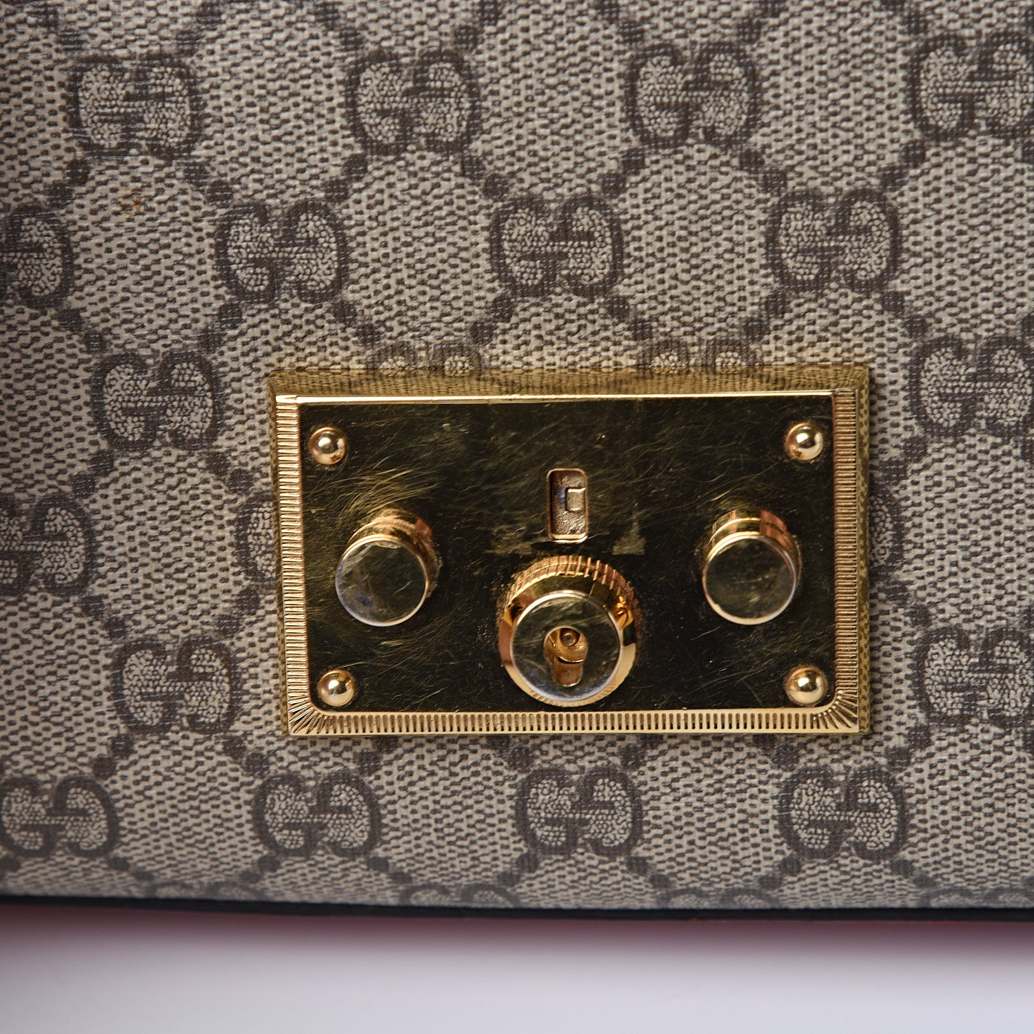 Gucci GG Supreme Monogram Calfskin Small Padlock Shoulder Bag Beige Hibiscus Red New Rosette 8 of 13
