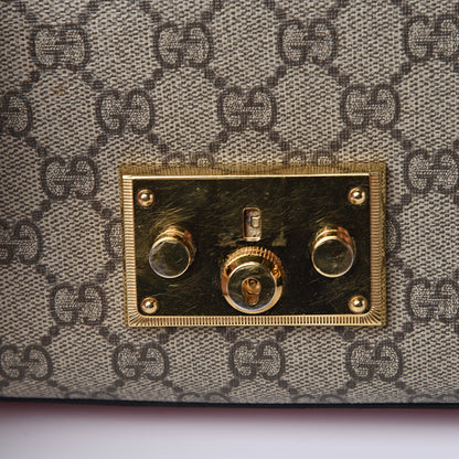 Gucci GG Supreme Monogram Calfskin Small Padlock Shoulder Bag Beige Hibiscus Red New Rosette 8 of 13