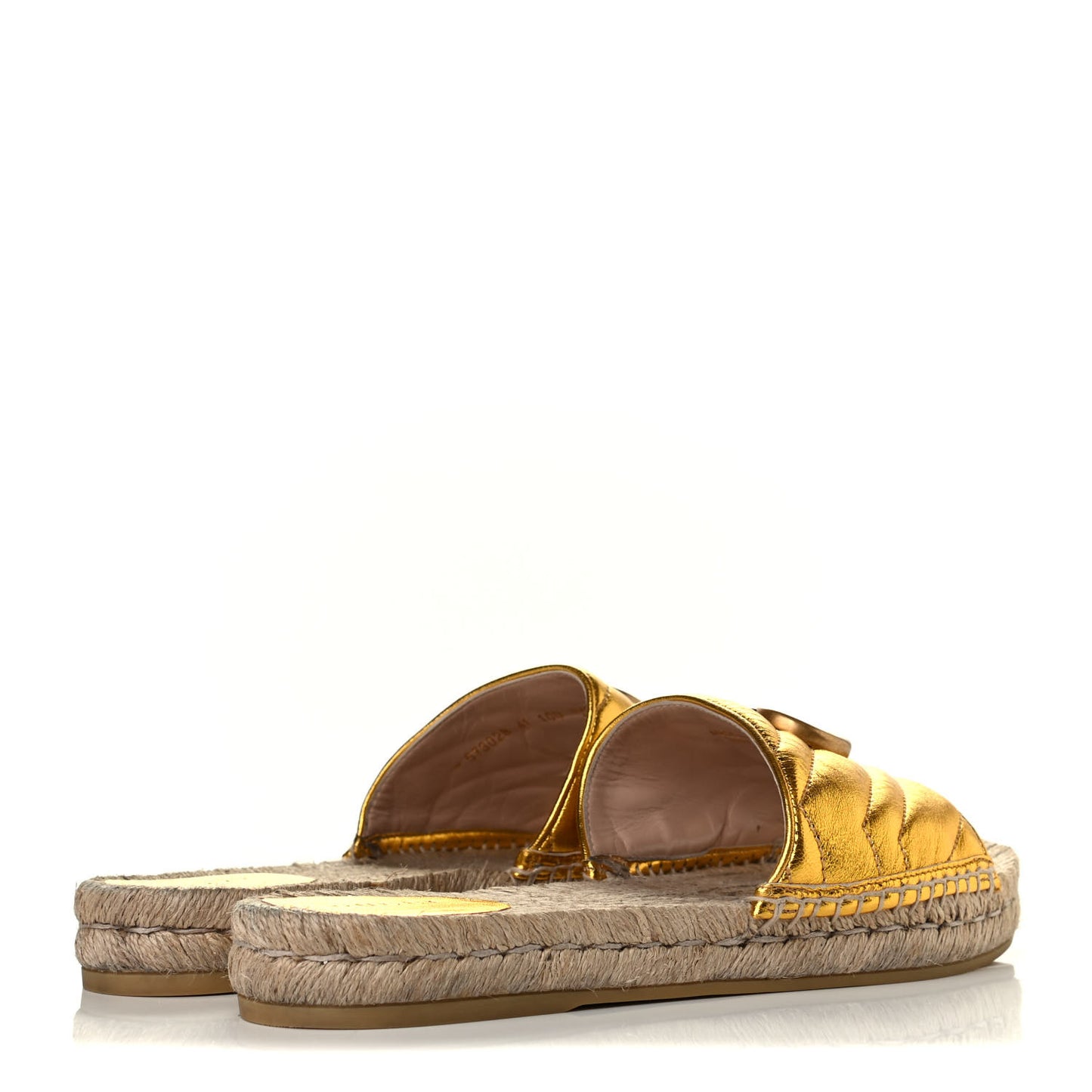 Metallic Nappa Matelasse GG Marmont Espadrille Slide Sandals 41 Oro