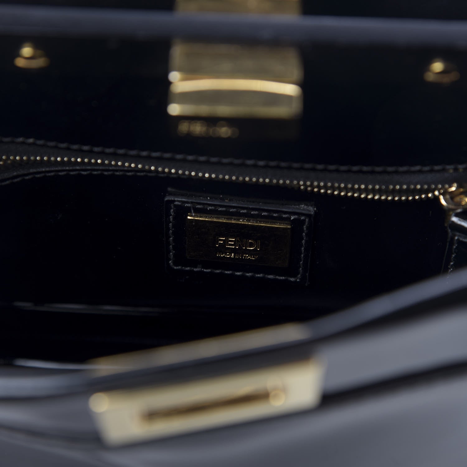 Fendi Vitello Vernice Mou Mini Peekaboo Iconic Satchel Black 9 of 10