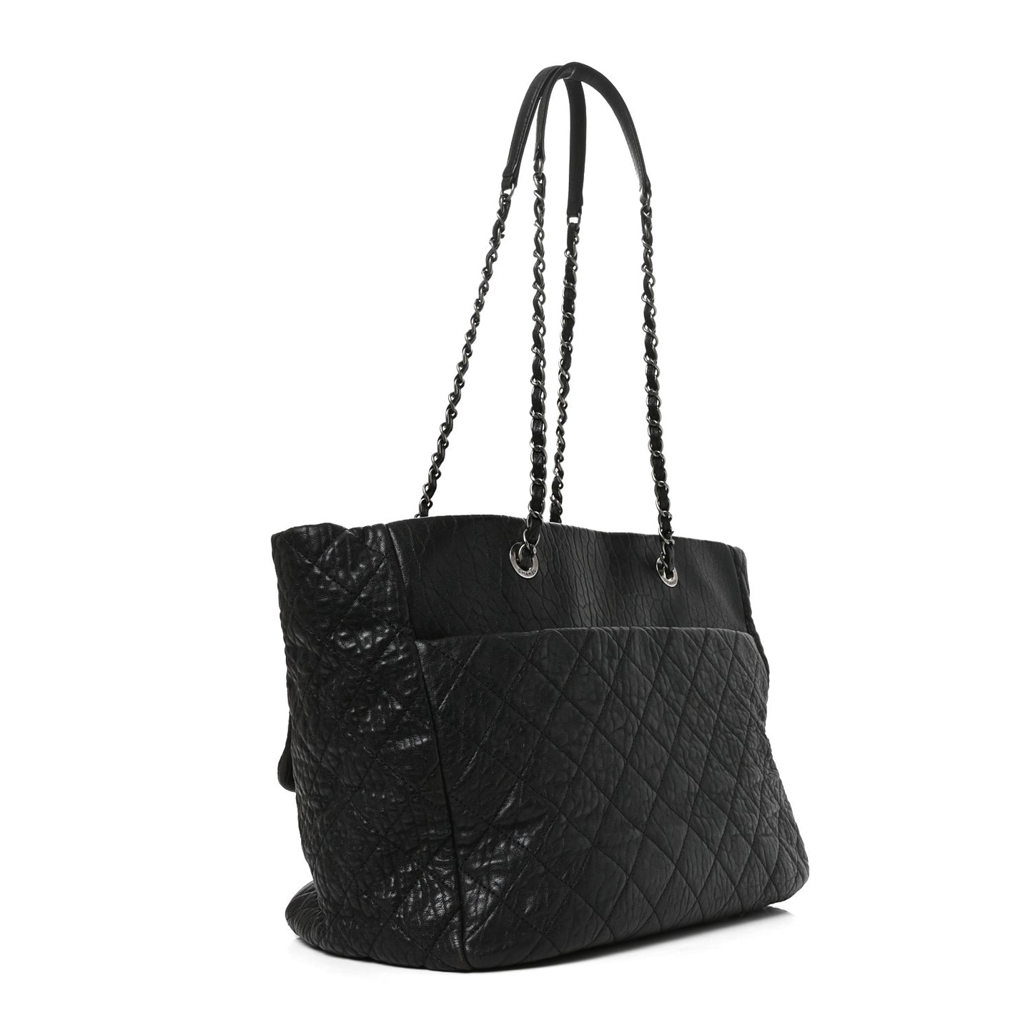 Crumpled Lambskin Quilted Large Tote Black