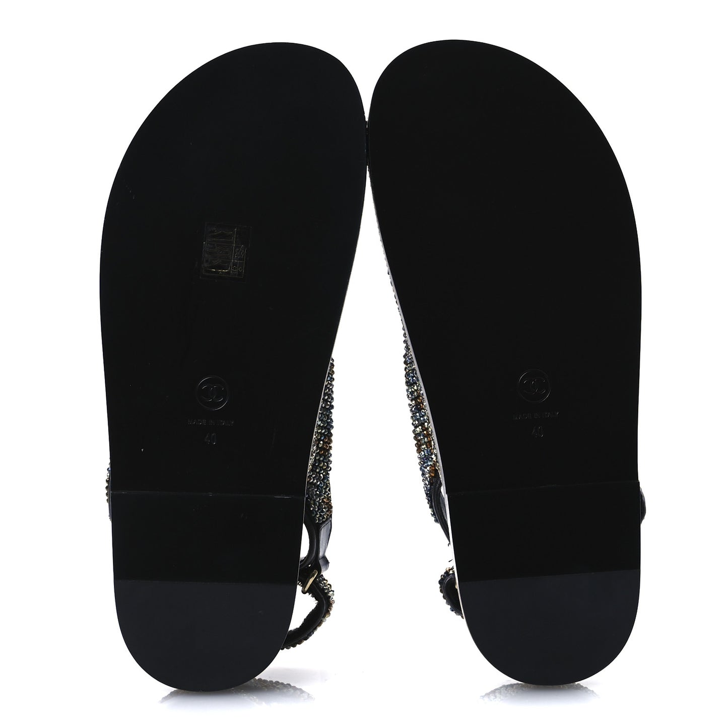 Grained Calfskin Crystal Velcro Dad Sandals 40 Black Multicolor