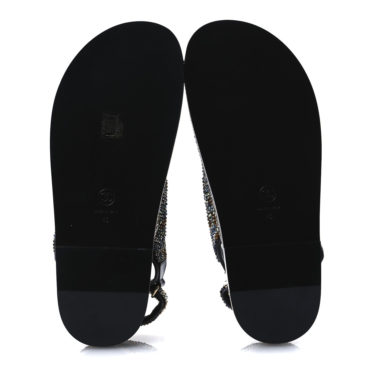 Chanel Grained Calfskin Crystal Velcro Dad Sandals 40 Black Multicolor 14 of 26