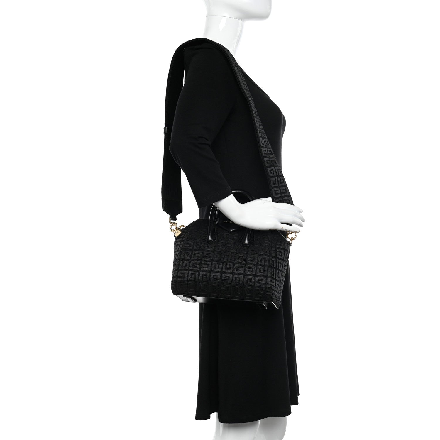 Givenchy Canvas Jacquard Embroidered Calfskin 4G Mini Antigona Black 2 of 9