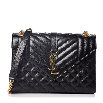 Saint Laurent Grain De Poudre Textured Mixed Matelasse Triquilt Medium Monogram Satchel Black 1 of 8