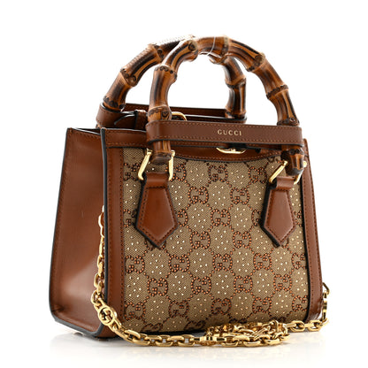 Gucci New Canvas Charisma Calfskin Crystal GG Monogram Mini Diana Tote Bag Camel Ebony 2 of 10