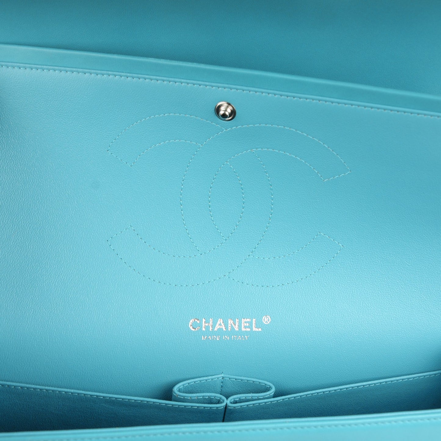 Lambskin Quilted Jumbo Double Flap Turquoise