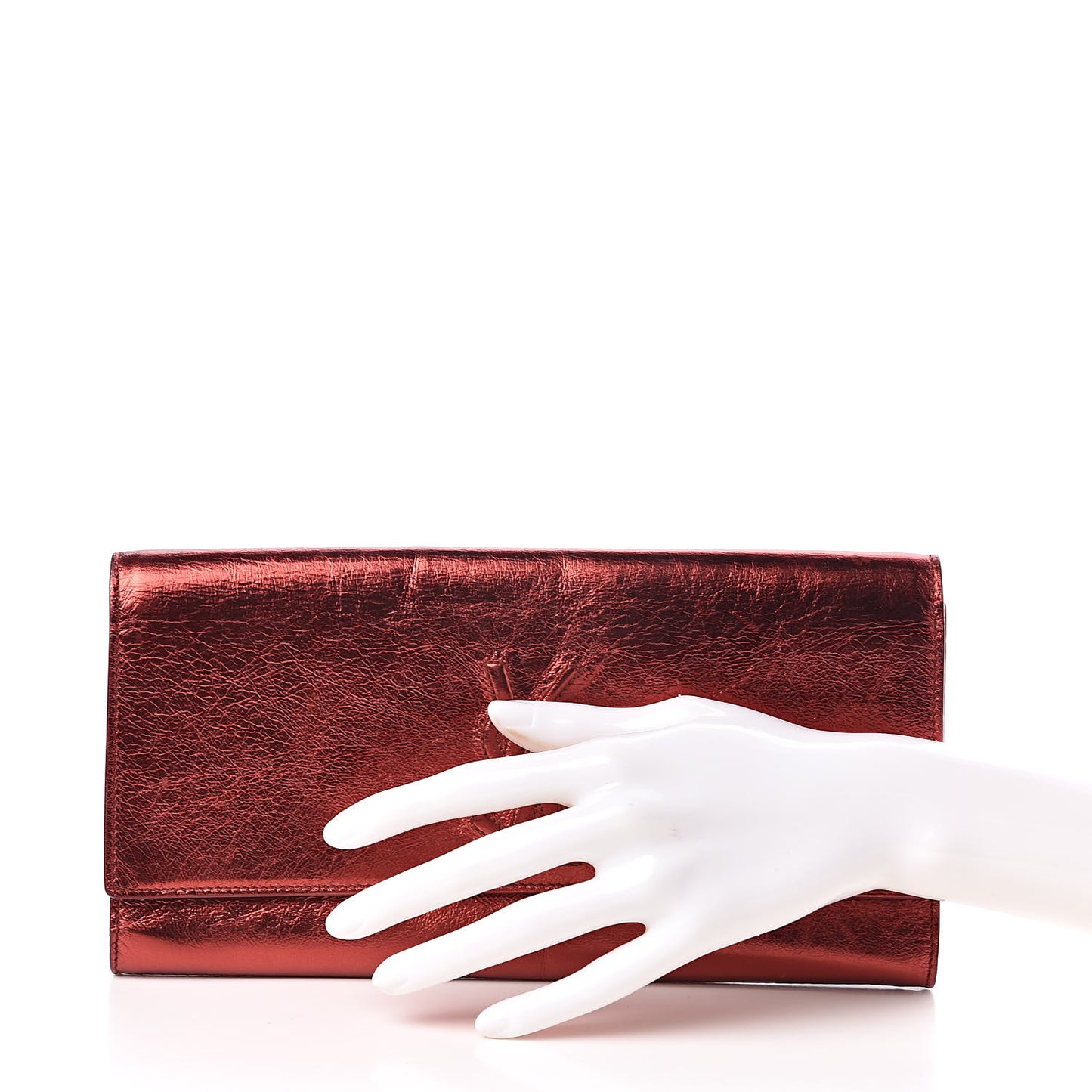Metallic Textured Calfskin Small Belle De Jour Clutch Red