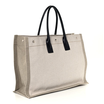 Saint Laurent Linen Calfskin Rive Gauche Tote Optic White 3 of 10