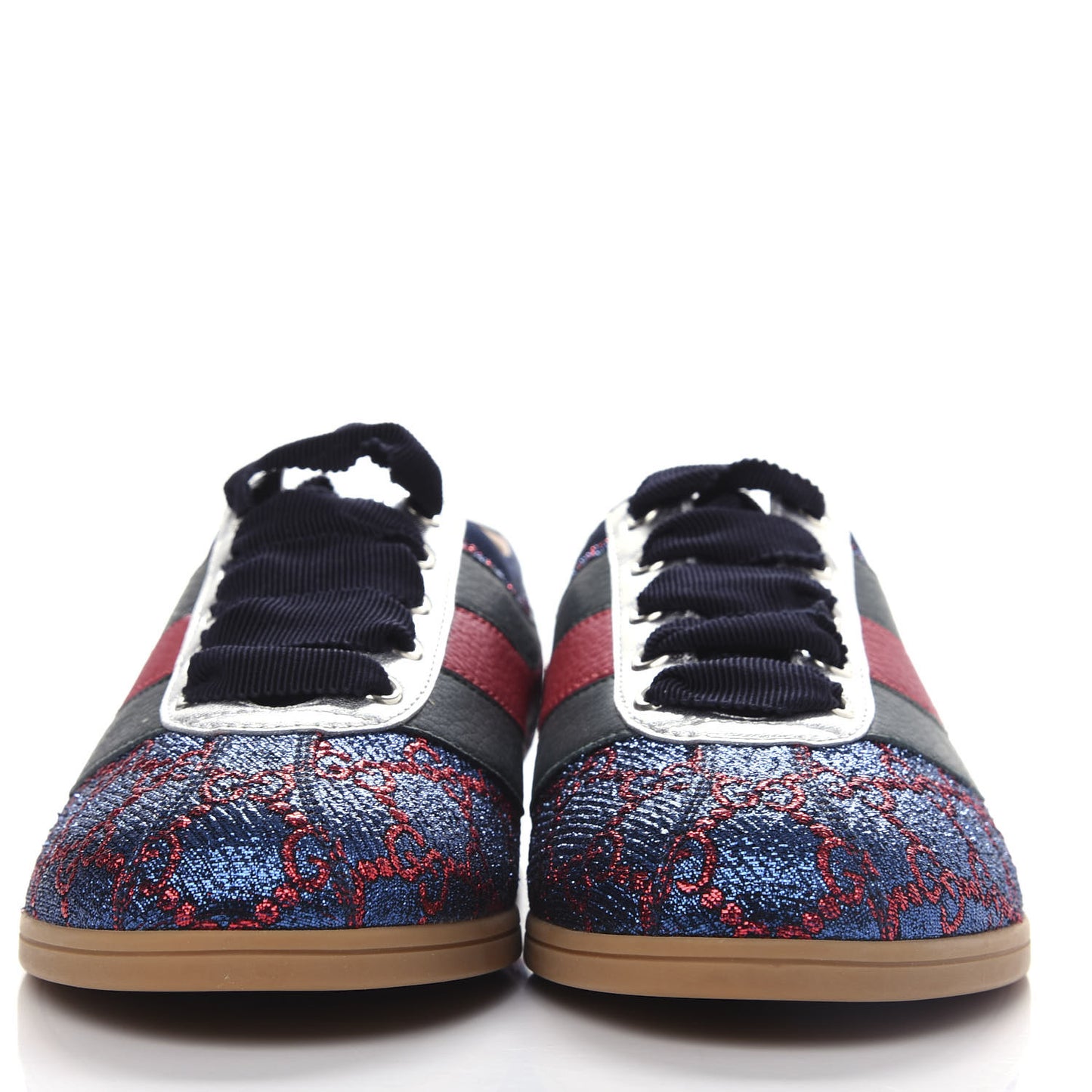 Lurex Calfskin Web GG Monogram Womens Falacer Sneakers 36 Iridescent Blue Iridescent Red Silver