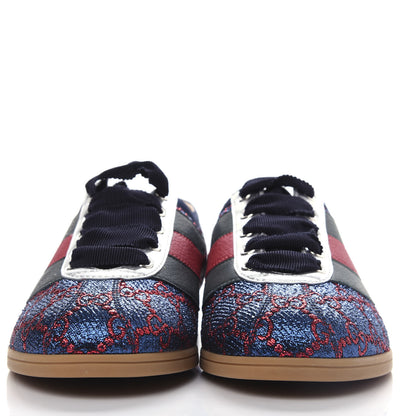 Gucci Lurex Calfskin Web GG Monogram Womens Falacer Sneakers 36 Iridescent Blue Iridescent Red Silver 2 of 11