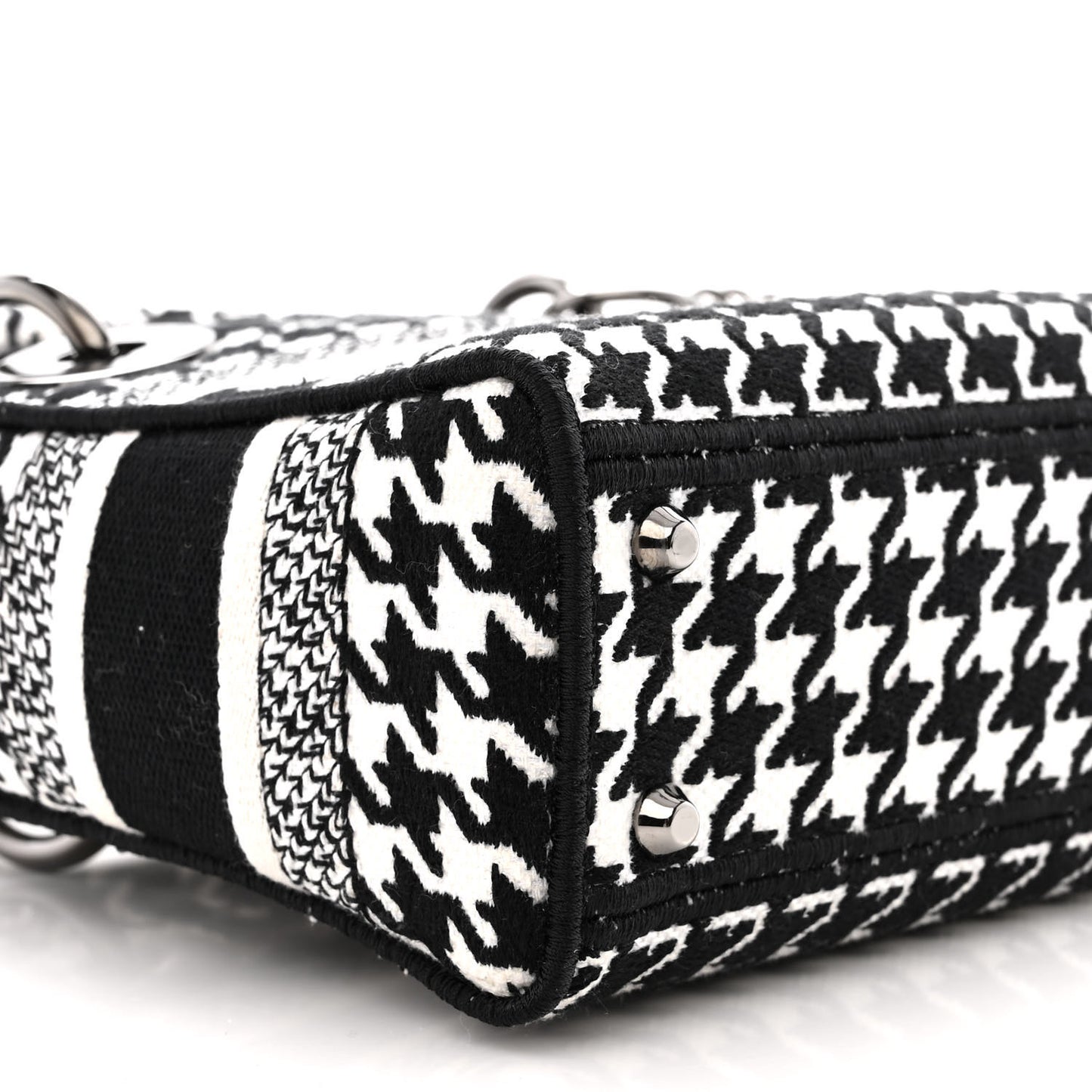 Canvas Houndstooth Embroidered Mini Lady D-Lite Black White