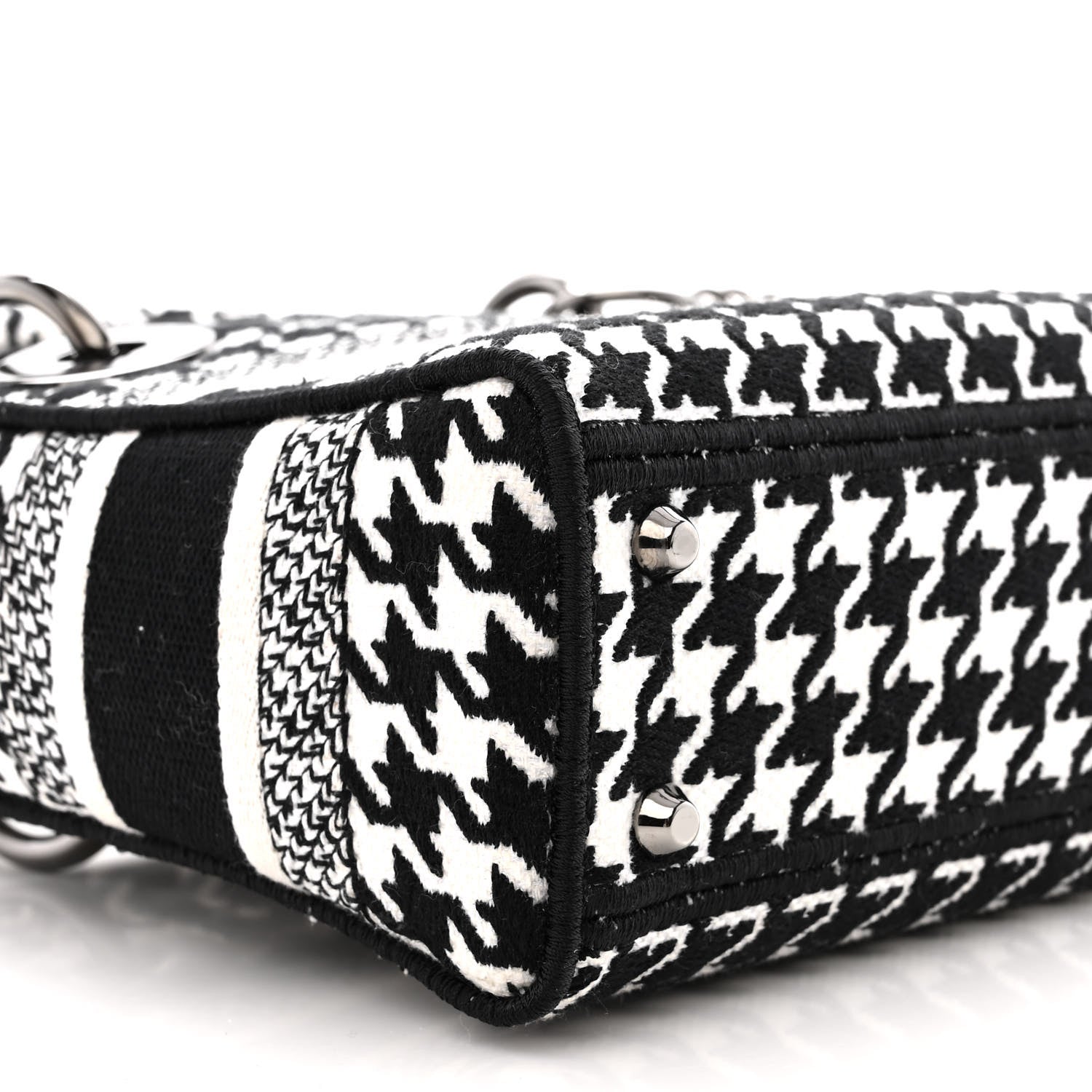 Christian Dior Canvas Houndstooth Embroidered Mini Lady D-Lite Black White 9 of 11
