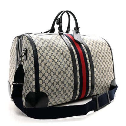 Gucci GG Supreme Monogram Textured Dollar Calfskin Web Large Savoy Duffle Bag Beige Blue 2 of 8