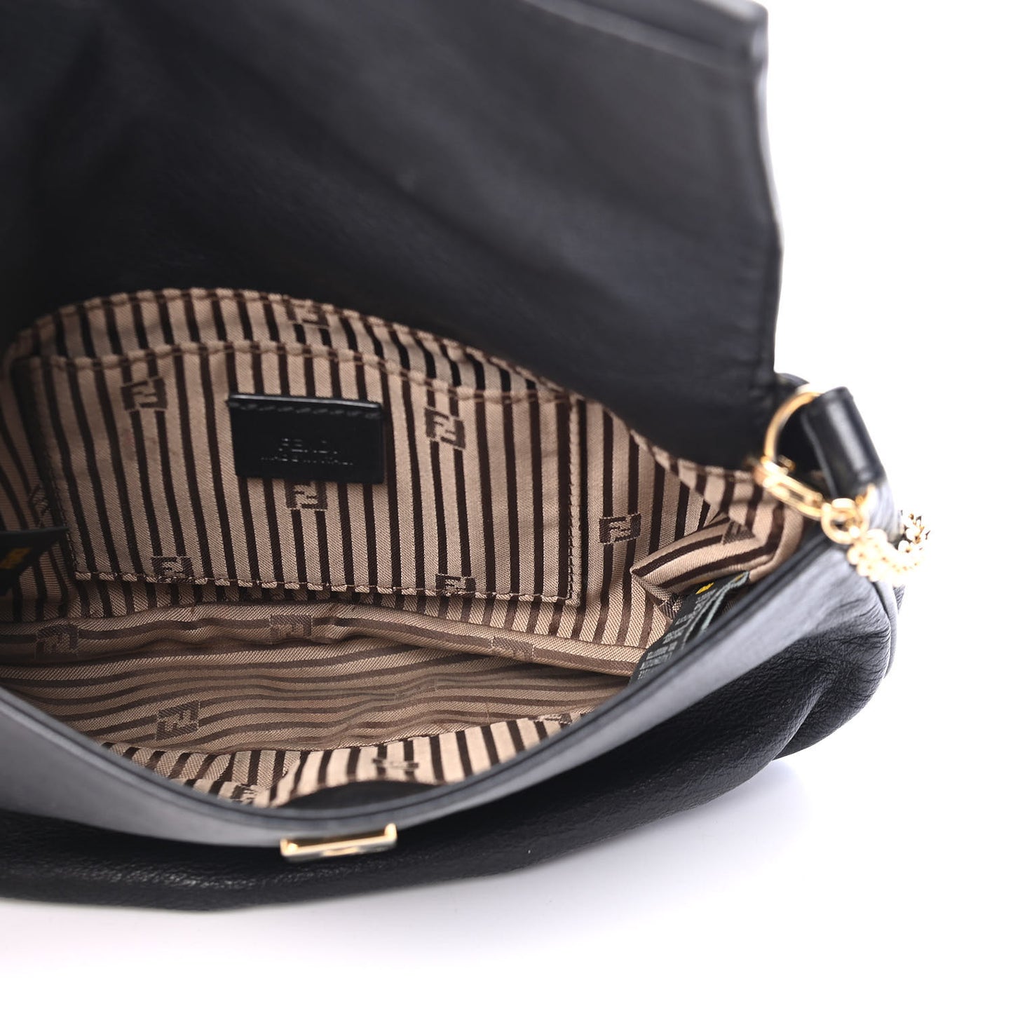 Vitello Flamingo Fendista Pouchette Crossbody Black