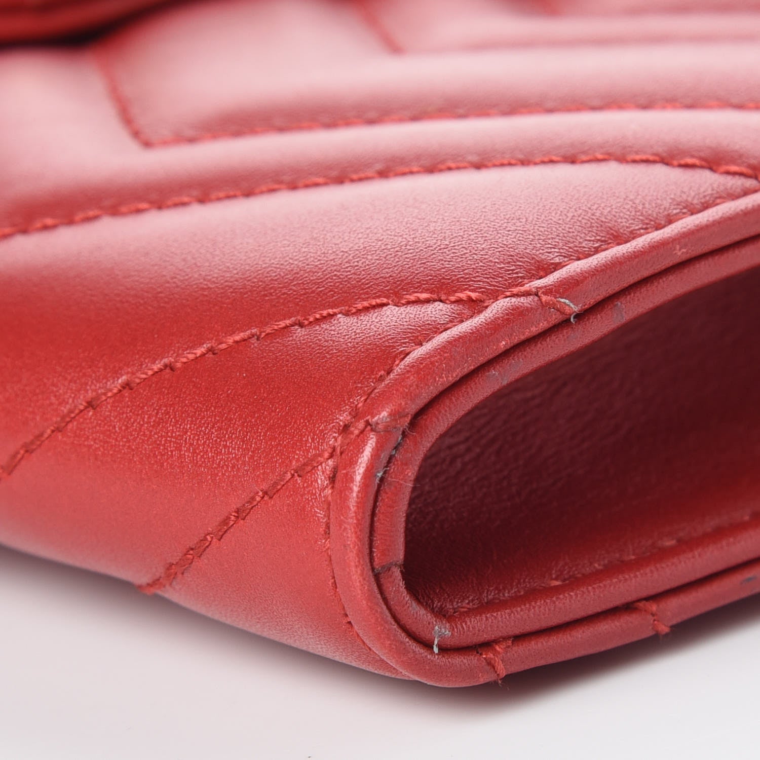 Gucci Calfskin Matelasse Mini GG Marmont Chain Wallet Hibiscus Red 6 of 10