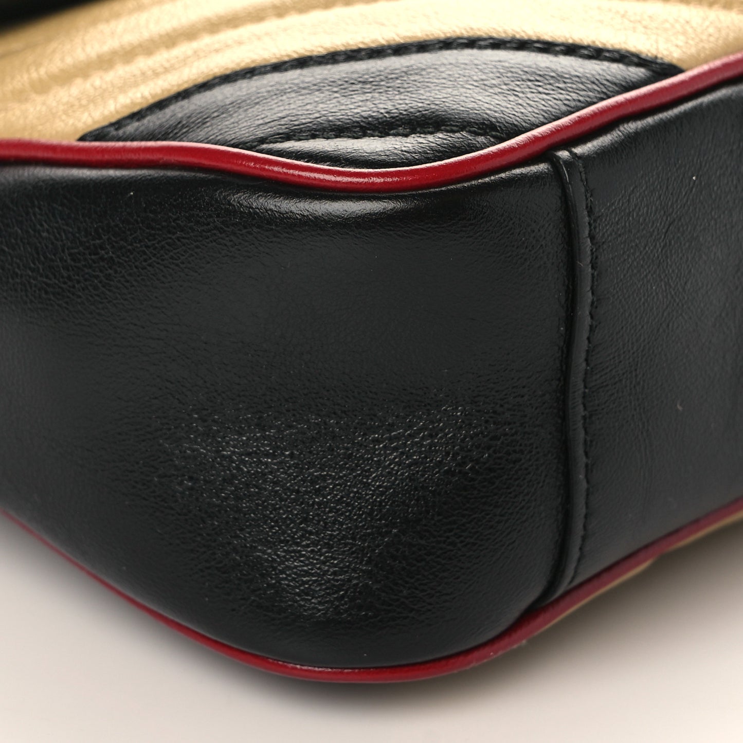 Vintage Effect Calfskin Matelasse Diagonal Striped Small Torchon GG Marmont Shoulder Bag Black Beige
