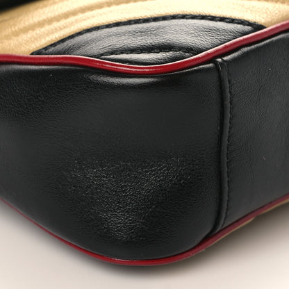 Gucci Vintage Effect Calfskin Matelasse Diagonal Striped Small Torchon GG Marmont Shoulder Bag Black Beige 8 of 9