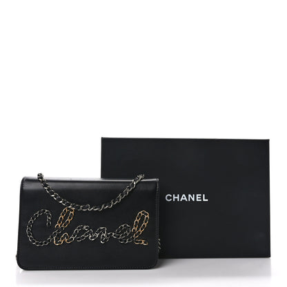 Chanel Calfskin Chain 20s Signe Wallet on Chain WOC Black 14 of 14
