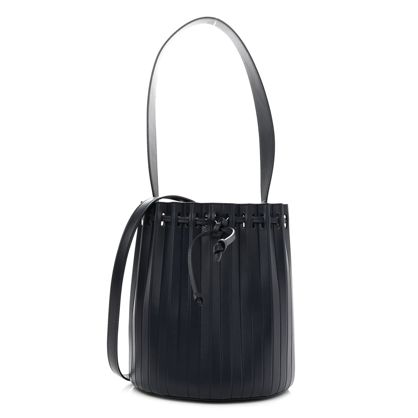 Vegetable Tanned Calfskin Pleated Bucket Bag Blu