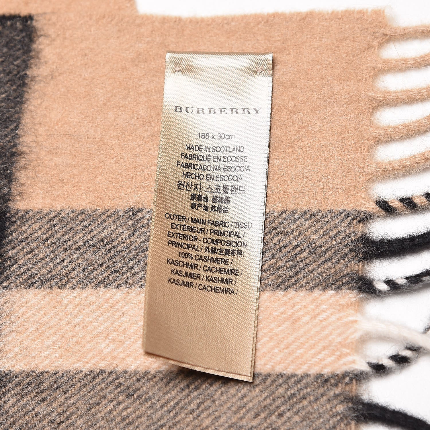 Burberry Cashmere Giant Check Fringe Scarf Camel 4 of 5