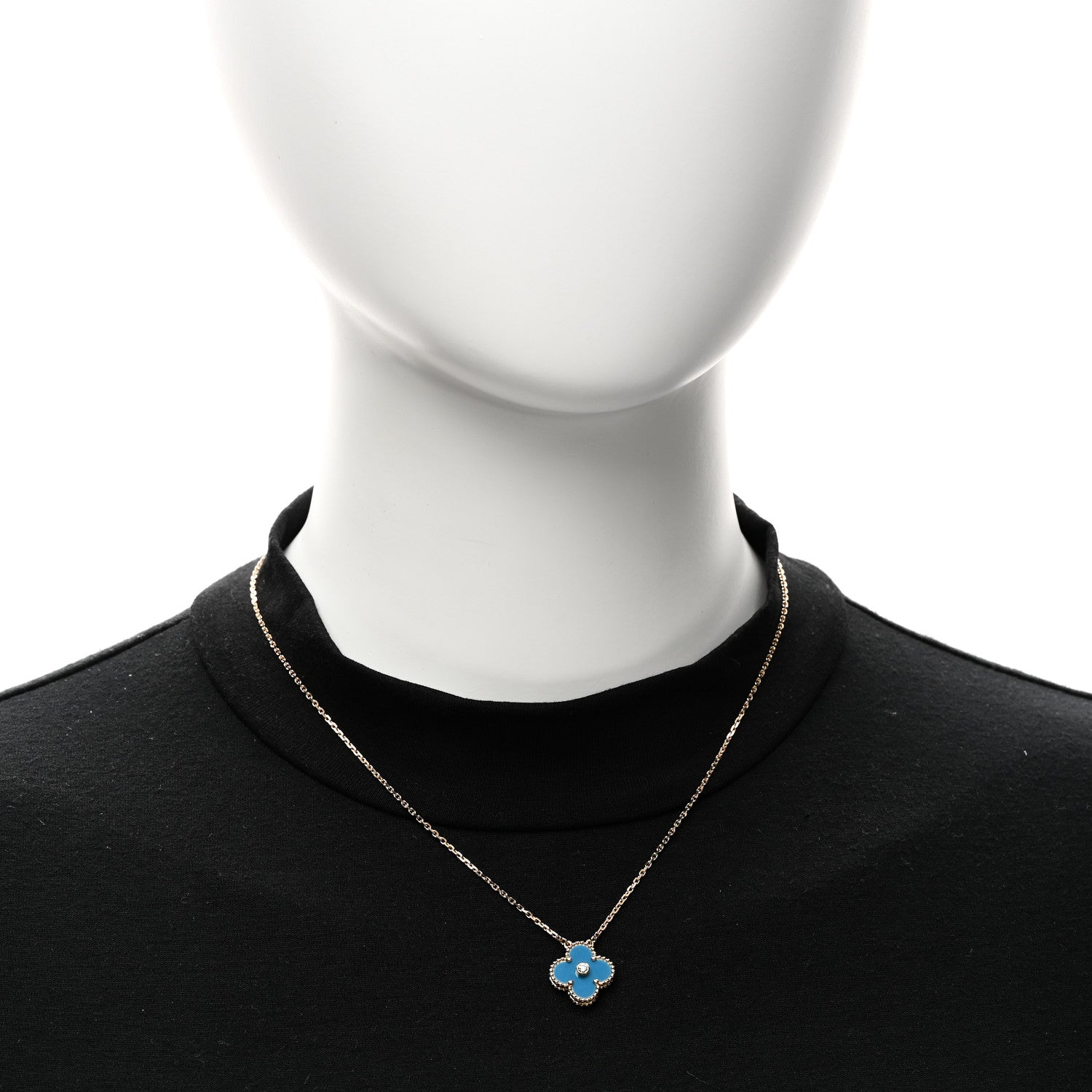 Van Cleef & Arpels 18K Yellow Gold Diamond Celestial Blue Sevres Porcelain Vintage Alhambra Pendant Necklace 2 of 5