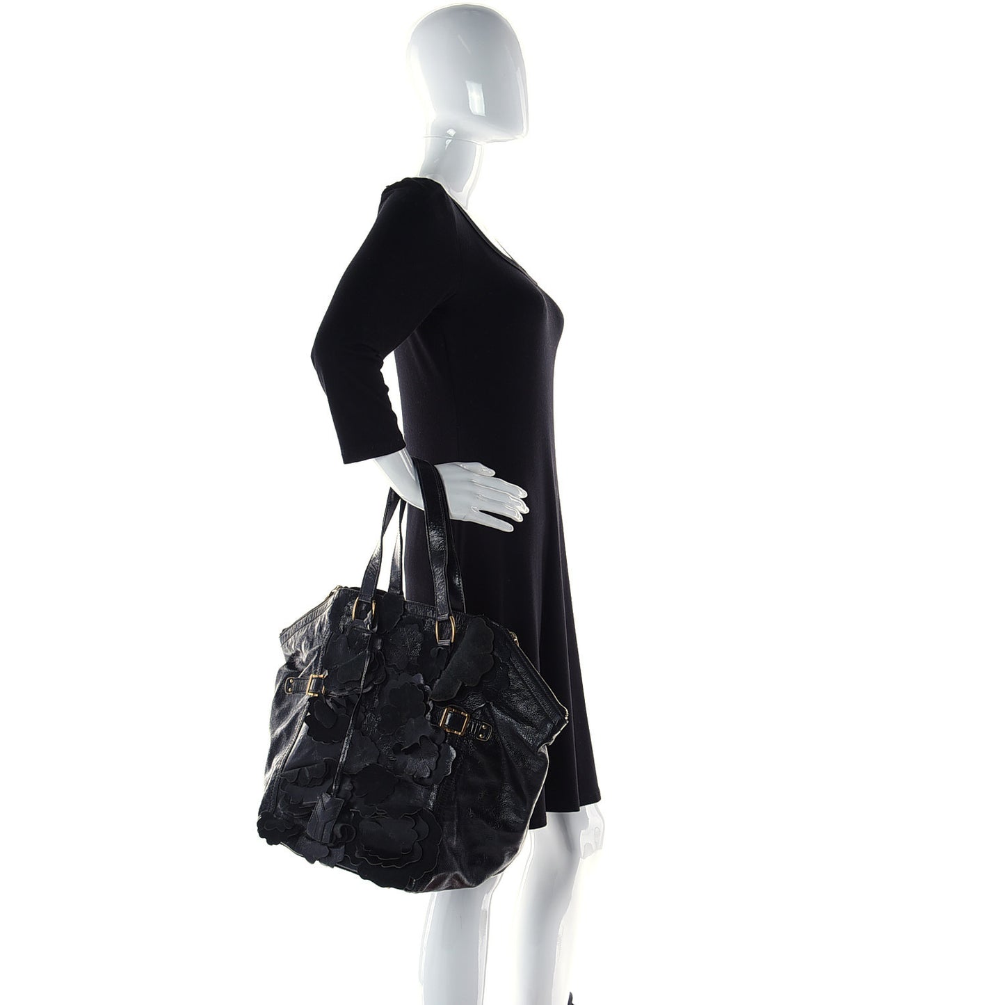 Patent Flower Medium Downtown Tote Black