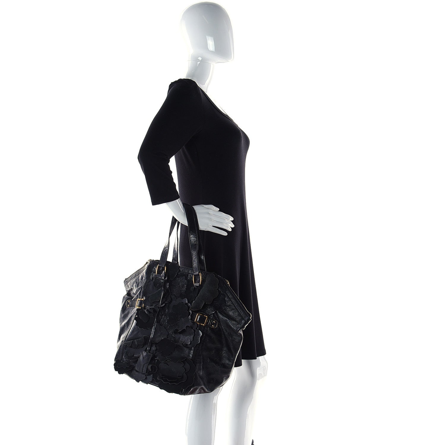 Saint Laurent Patent Flower Medium Downtown Tote Black 4 of 7