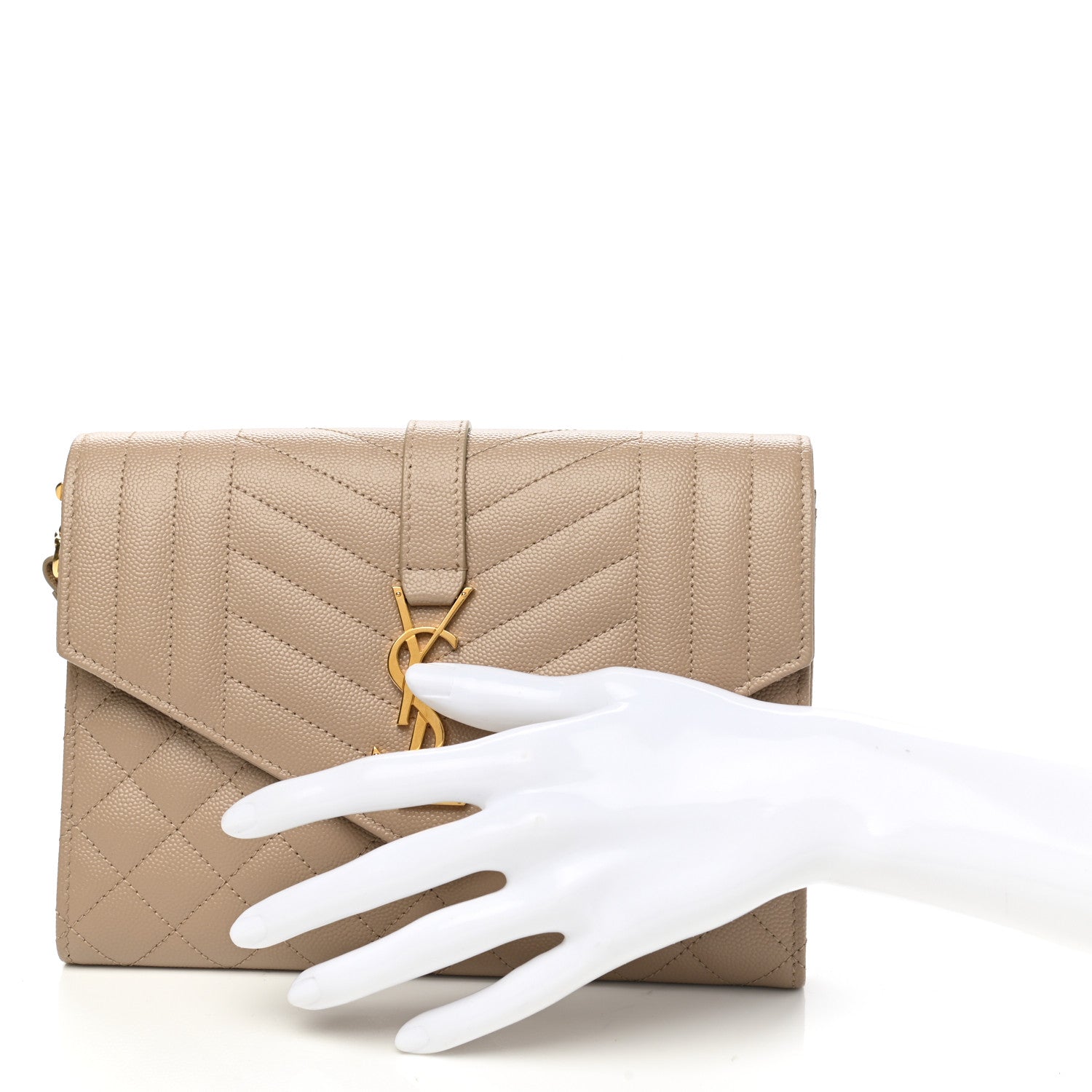 Saint Laurent Grain De Poudre Textured Mixed Matelasse Triquilt Monogram Clutch Dark Beige 2 of 8