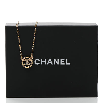 Chanel Crystal Metal CC Round Pendant Necklace Gold 7 of 7