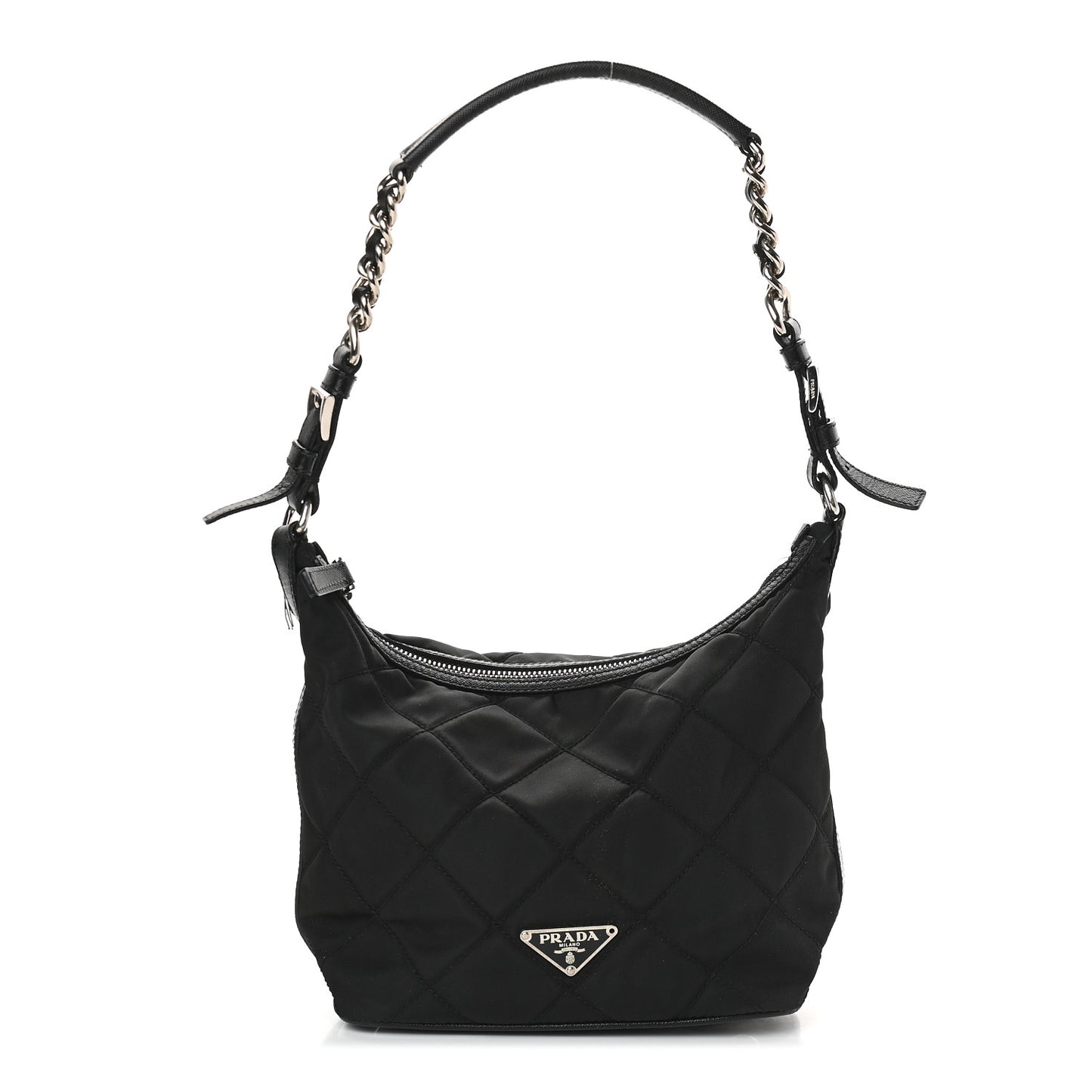 Tessuto Nylon Quilted Saffiano Shoulder Bag Black