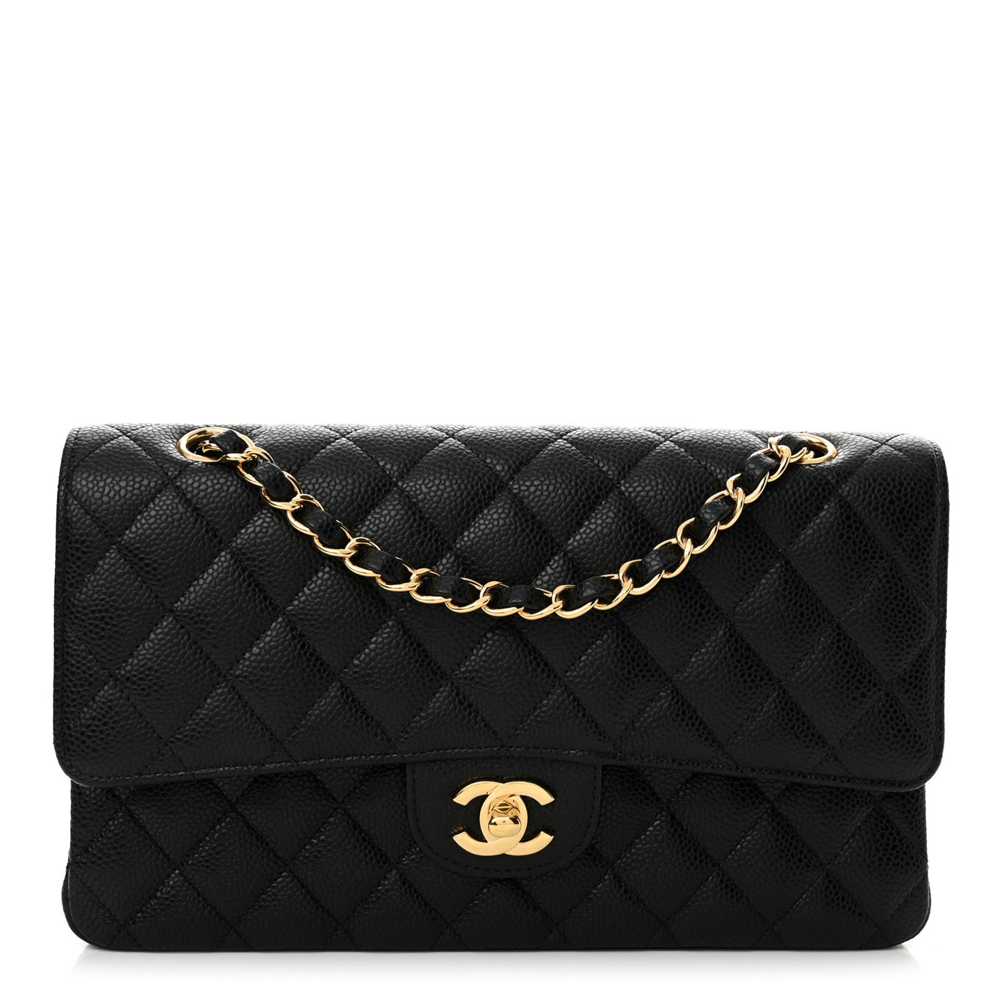 Caviar Quilted Medium Double Flap Black