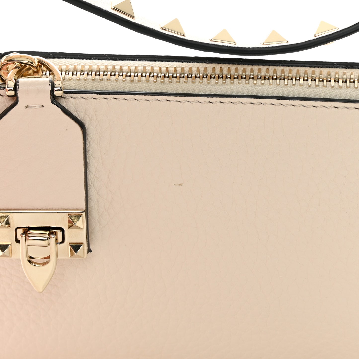 Pebbled Calfskin Small Rockstud Flip Lock Shoulder Bag Light Ivory