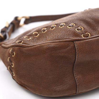Prada Goatskin Grommet Whipstitch Shoulder Bag Palissandro 7 of 12