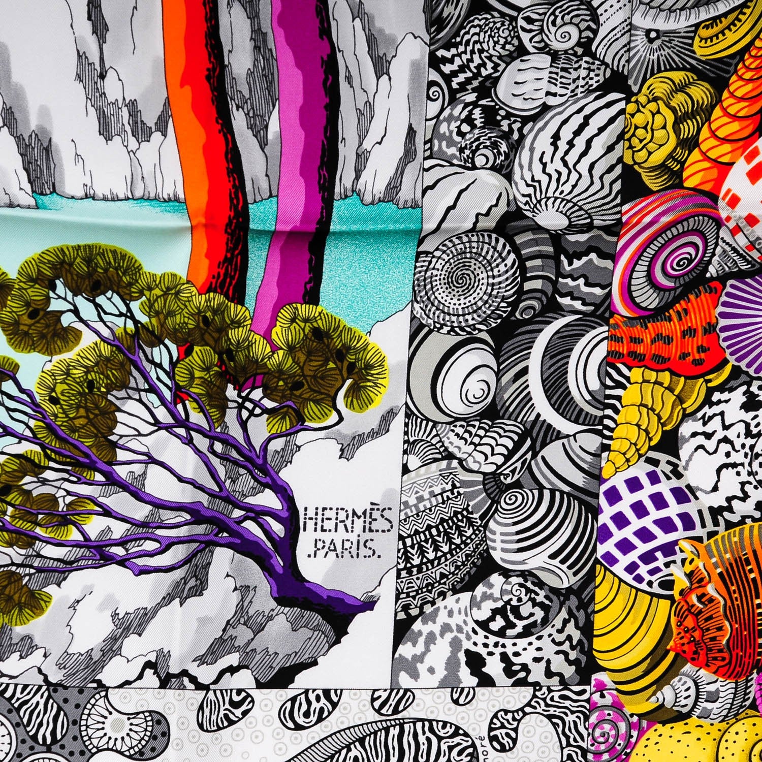 Hermes Silk Sieste Au Paradis Scarf 90 Jaune Vif Violet Gris 4 of 7