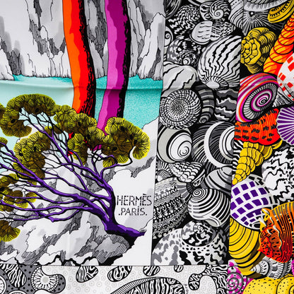 Hermes Silk Sieste Au Paradis Scarf 90 Jaune Vif Violet Gris 4 of 7