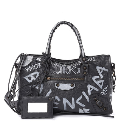 Balenciaga Agneau Arena Graffiti All Over Classic Hardware S City Gris Fossile White 1 of 10