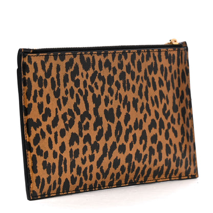 Saint Laurent Calfskin Monogram Printed Leopard Zip Bill Pouch Dark Gold Black 2 of 4