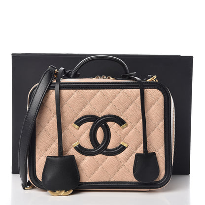 Chanel Caviar Quilted Medium CC Filigree Vanity Case Beige Black 11 of 11