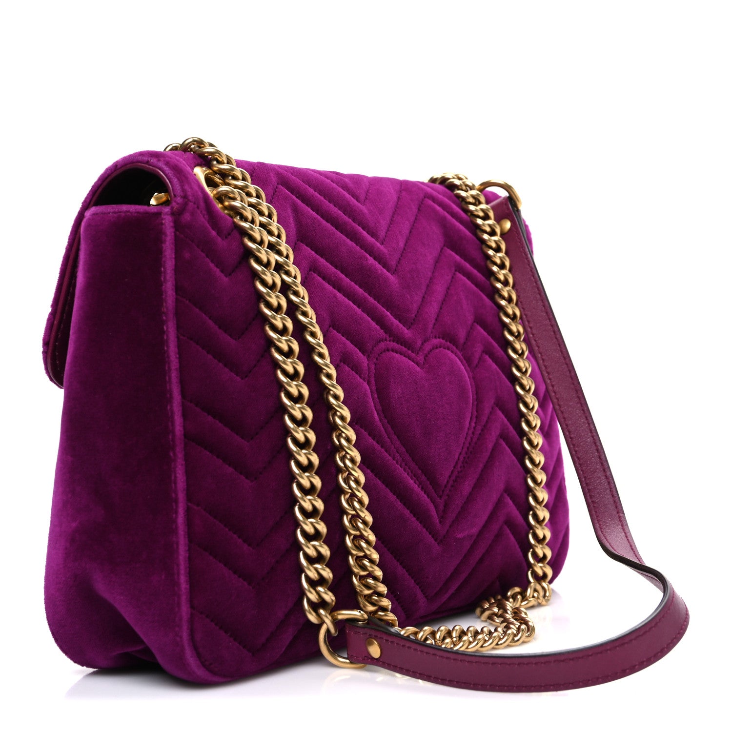 Gucci Velvet Matelasse Loved Embroidered Medium GG Marmont Shoulder Bag Fuchsia Violet Cyclamen 3 of 10