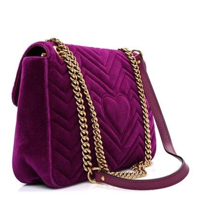 Gucci Velvet Matelasse Loved Embroidered Medium GG Marmont Shoulder Bag Fuchsia Violet Cyclamen 3 of 10