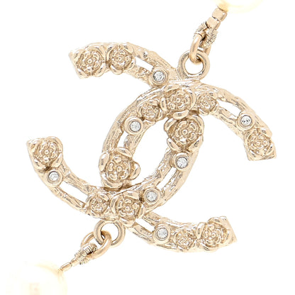 Chanel Pearl Crystal CC Camellia Short Necklace Gold 4 of 5