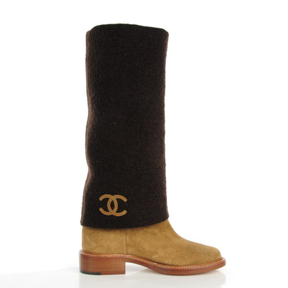 Chanel Suede Calfskin CC High Boots 40 Brown Beige 5 of 8