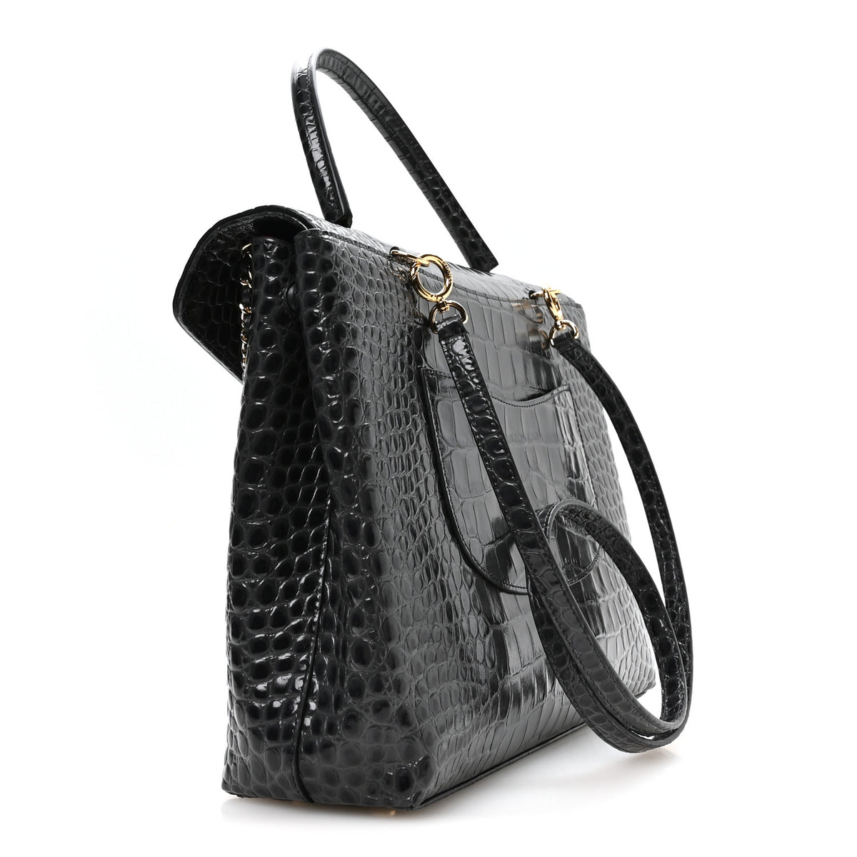 Chanel Calfskin Crocodile Embossed Fifth Avenue Maxi Flap Top Handle Bag Dark Grey 4 of 12