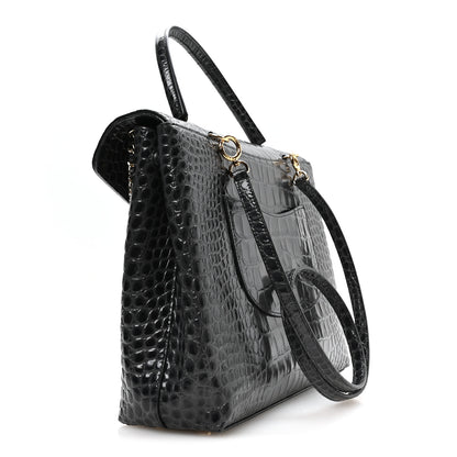 Chanel Calfskin Crocodile Embossed Fifth Avenue Maxi Flap Top Handle Bag Dark Grey 4 of 12