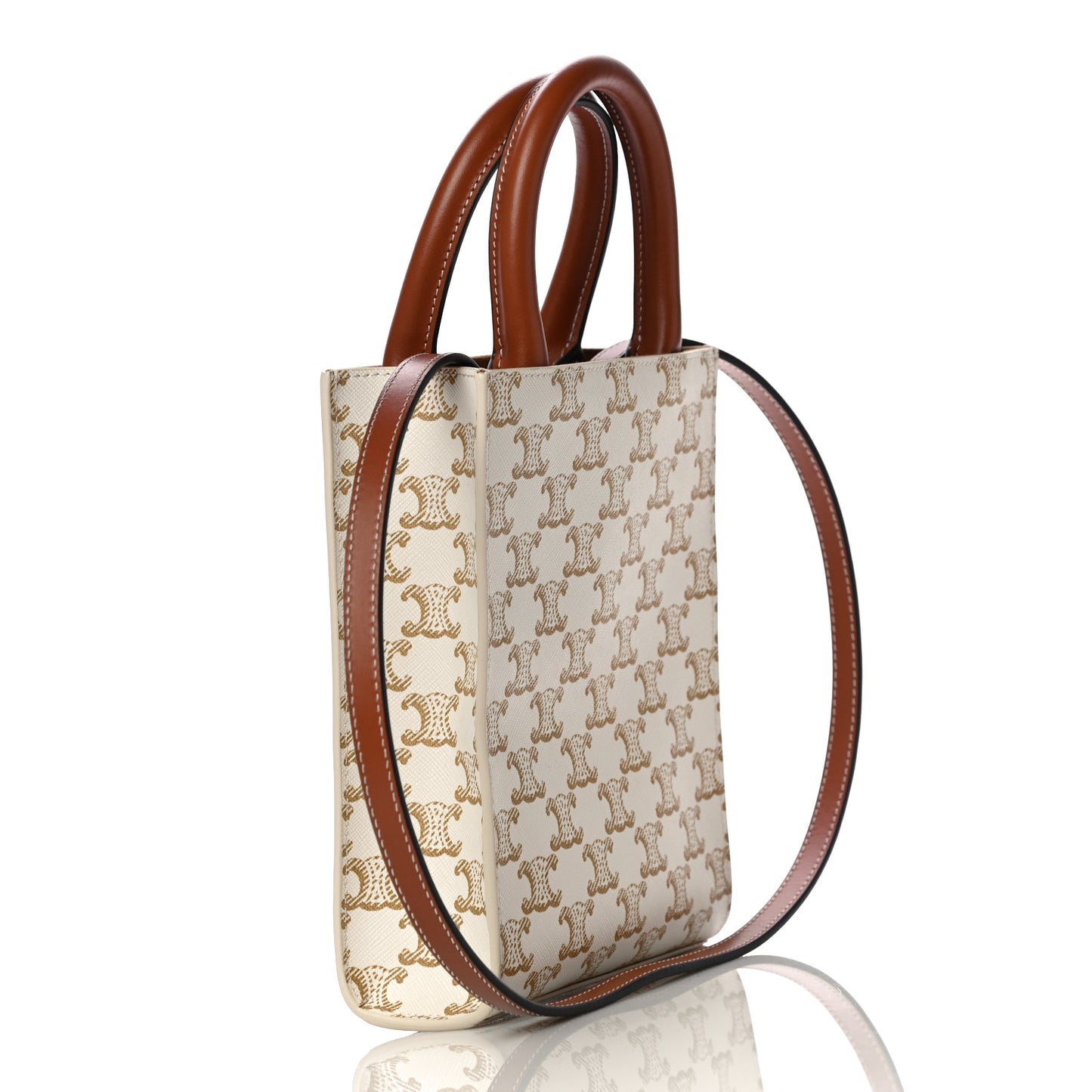 Triomphe Canvas Calfskin Mini Vertical Cabas White