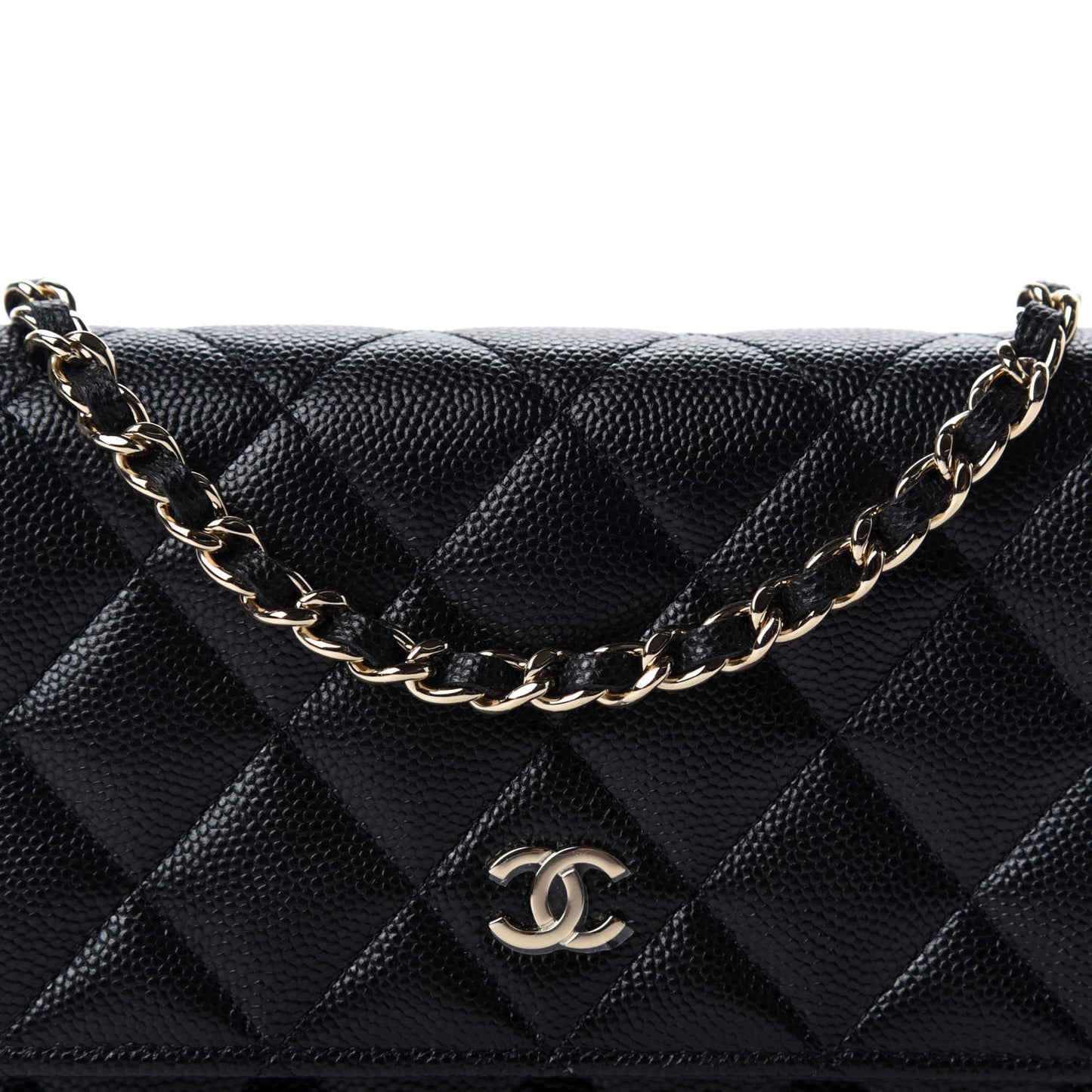 Caviar Quilted Mini Wallet On Chain WOC Black