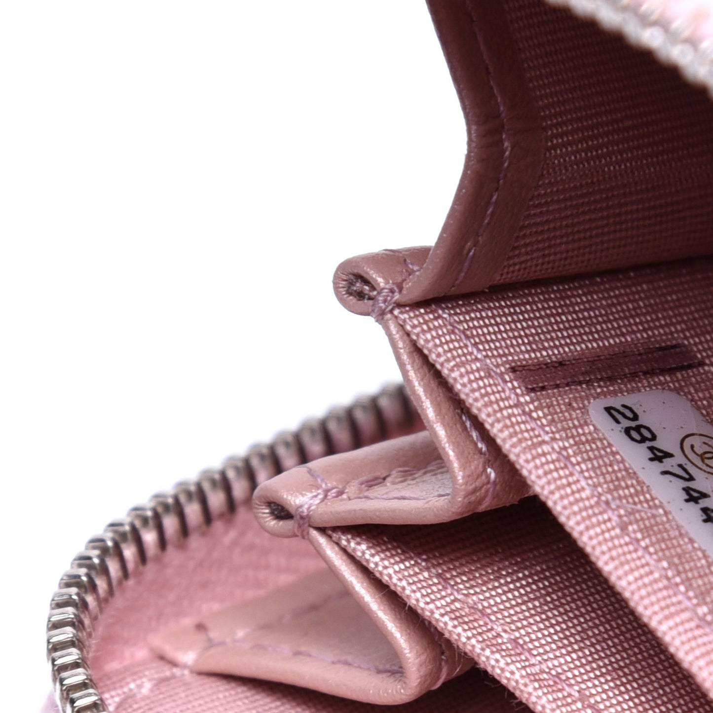 Goatskin Camellia Embossed Zip Coin Purse Light Pink