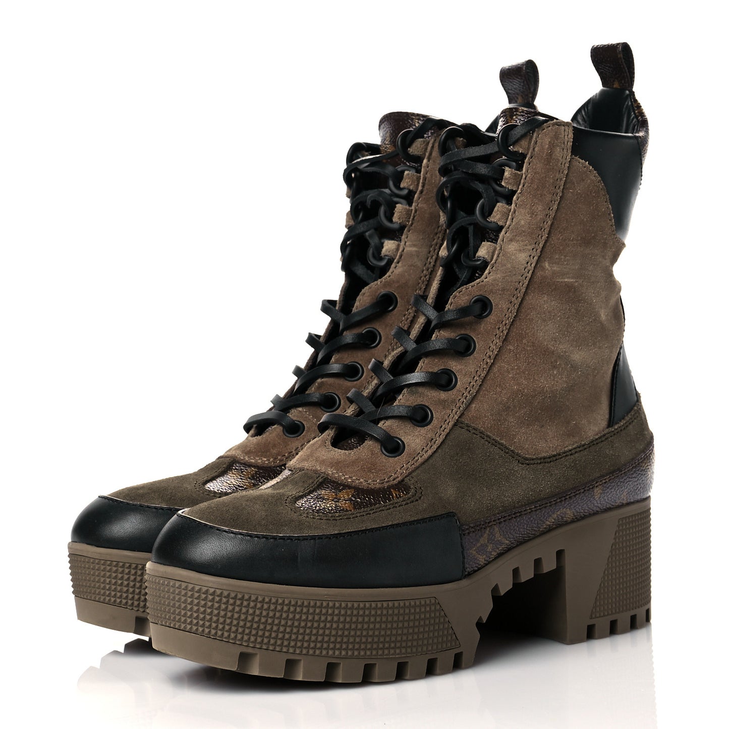 Suede Calfskin Monogram Laureate Platform Desert Boots 35.5 Taupe