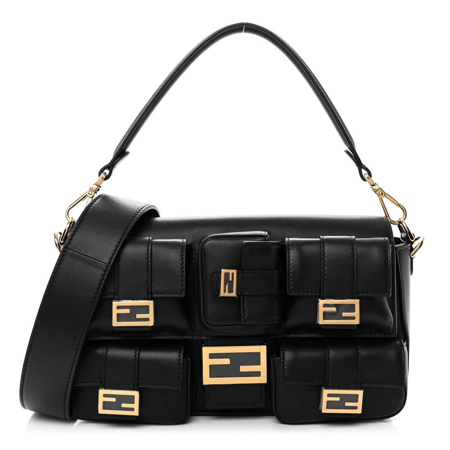 Shiny Nappa Multipocket Baguette Black